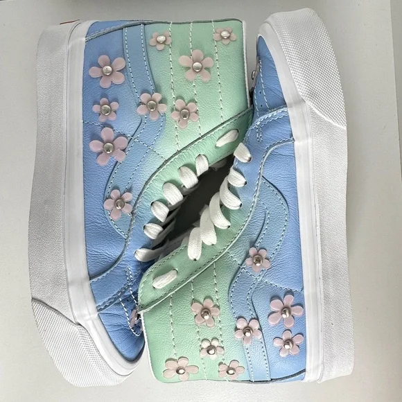 Vans Women’s Sandy Liang High Top Blue and Green Leather Boots Sneakers Size 5.5 - Picture 6 of 11
